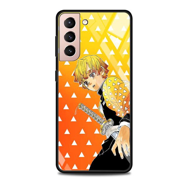 Szklane etui do Samsung Galaxy S21 S20 Ultra S10 Plus Lite S20fe 5g S10e S9 S8 zderzak Shell pokrywa Funda Anime Demon Slayer kolor