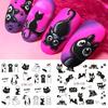 12 Designs Schwarze Katze Nagel Wasser Aufkleber Niedliche Kawaii Cartoon Nagelkunst Abziehbilder Wasserzeichen Transfer Slider Maniküre Dekorationen
