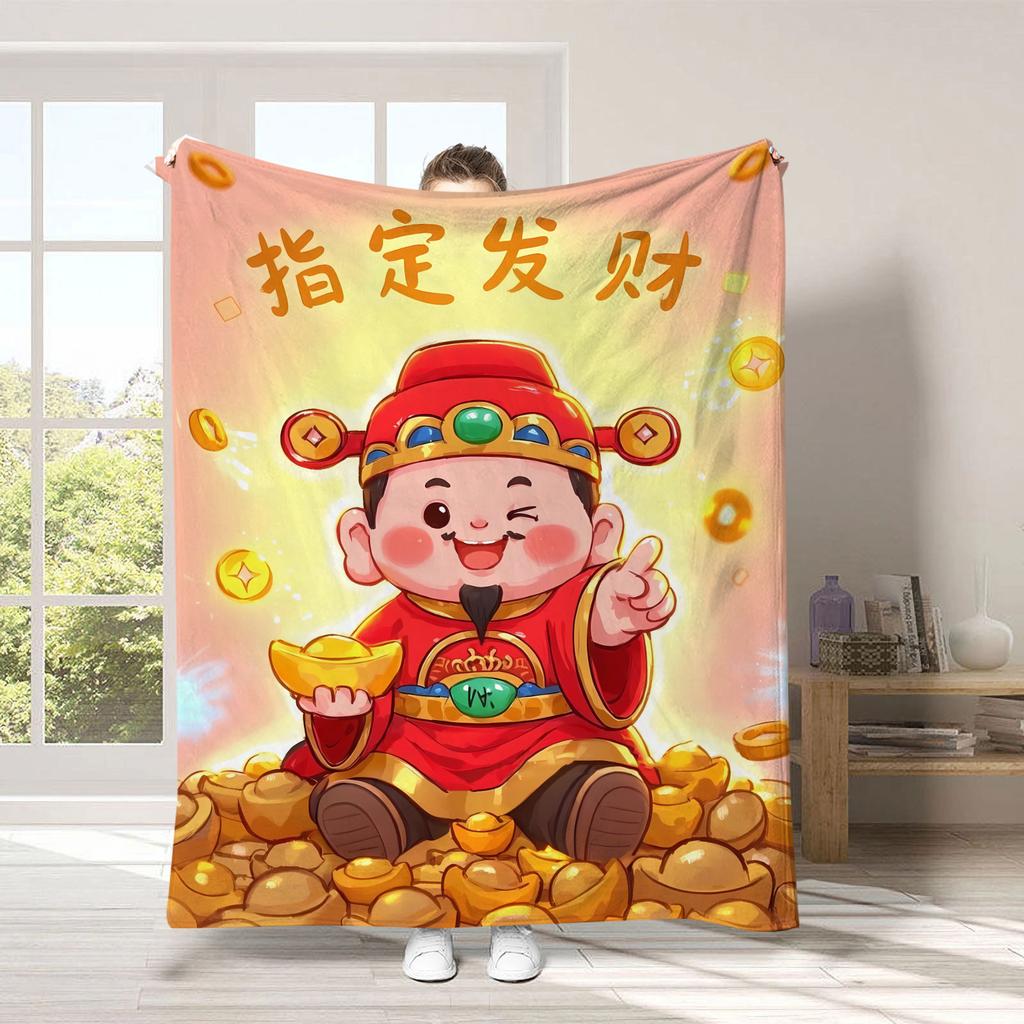 God of Wealth Theme Digitalprinted Polyester Bedroom Velvet Flannel Soft Sofa Cover Blanket Fleece Soft Sofa Cover Blankets