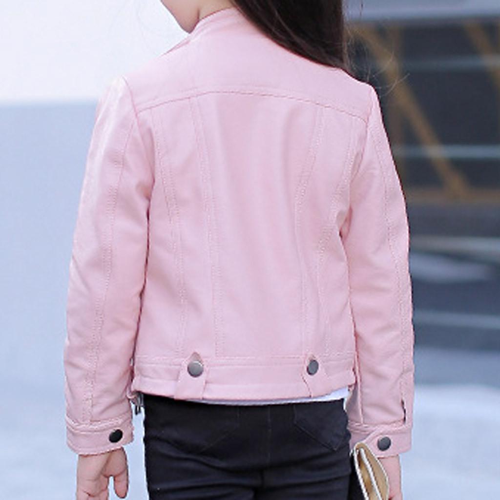 Kids Baby Girls Boys Long Sleeve Solid Outwear Leather Coat Short Jacket Clothes