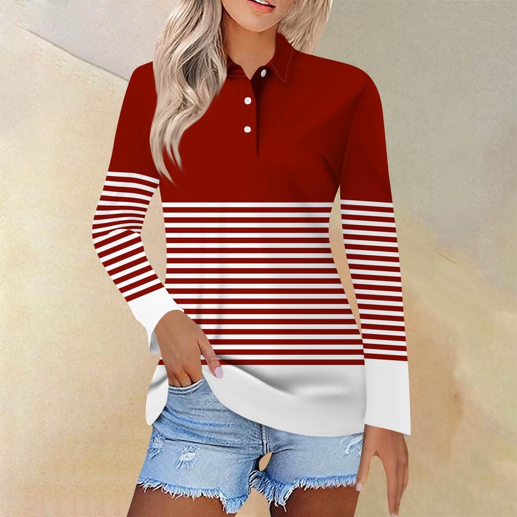 Women's Fashion Casual Lapel Short Long Sleeve Print Shirt Women's Button Up Tops