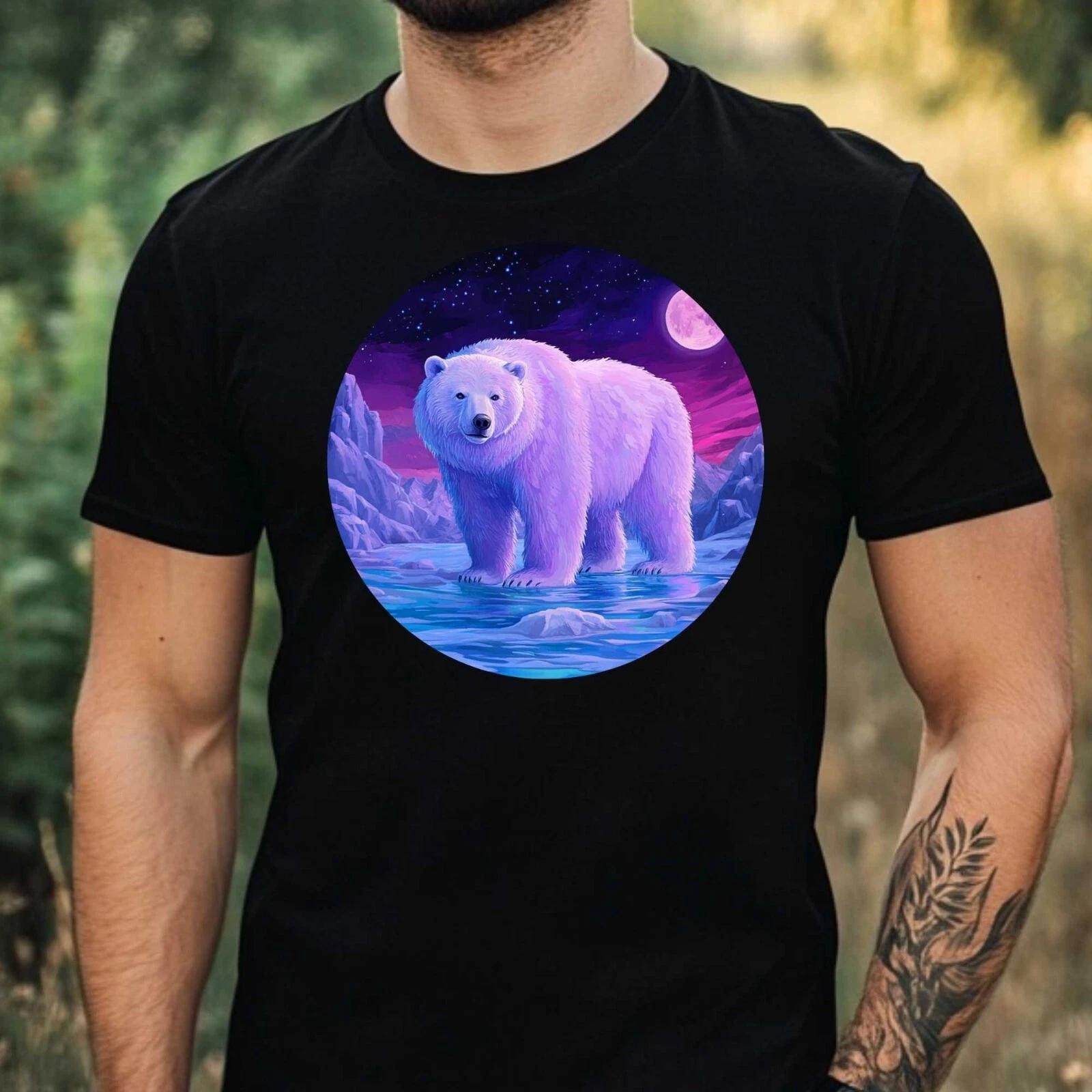 T-Shirt Herren Eisbär im Mondlicht Motiv Baumwolle Größe XS bis 5XL S
