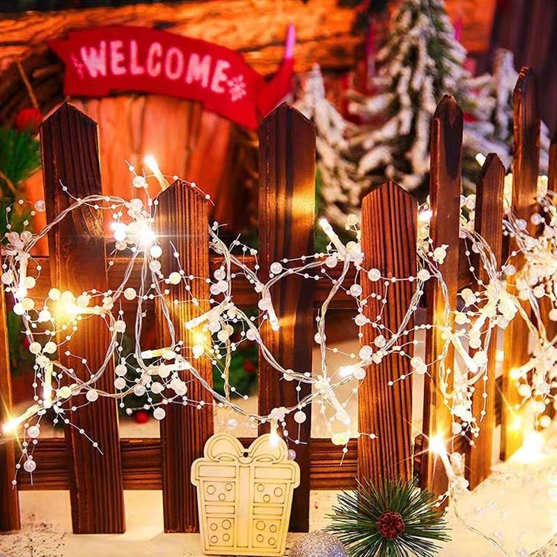 2-5M Long 20/30/40/50Led LED Light String Christmas Red Pearl Beaded String Christmas Decoration Party Light Strings(NO Battery)