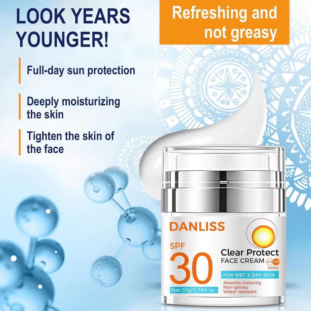 Clear Protect Face Cream-Moisturizes And Helps Protect Against The Sun For 48 Hours-Suitable For All Skin Types, 50g