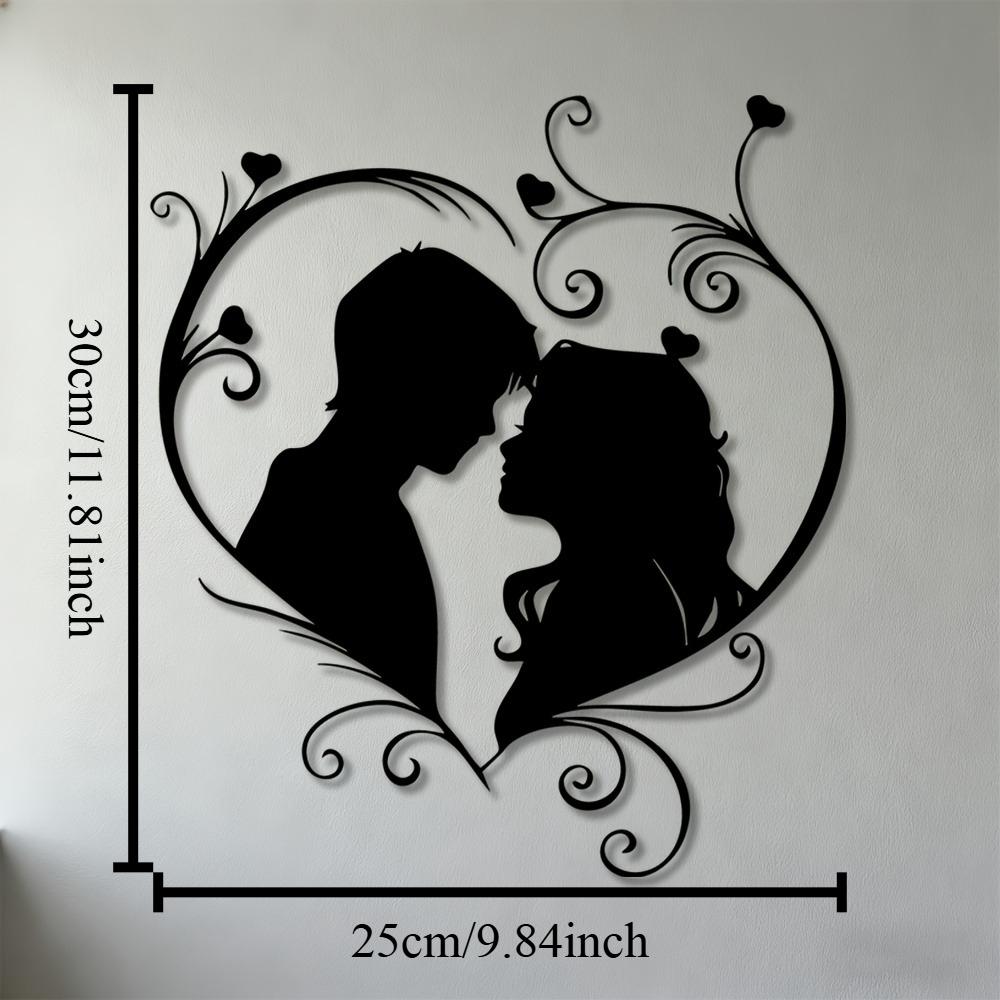 

2D Flat Iron Metal Romantic Couple Silhouette Heart Wall Sculpture 1pc Minimalist Art for Living Room Bedroom Wedding Modern Home Office Decor 12in чёрный