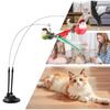 Simulated Bird Cat Teaser Stick with Bell Suction Cup Double Pole Teaser Cat Wand Long Pole 2 Birds Teasing the Cat Toys