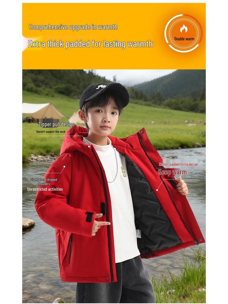 Boys' Winter 2025 Thick Cotton Windbreaker Jacket: Stylish and Warm for Older Kids