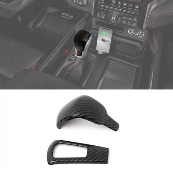 2PCS Carbon Fiber Gear Shift Knob Cover Trim for Ram TRX 2018-2024 Accessories