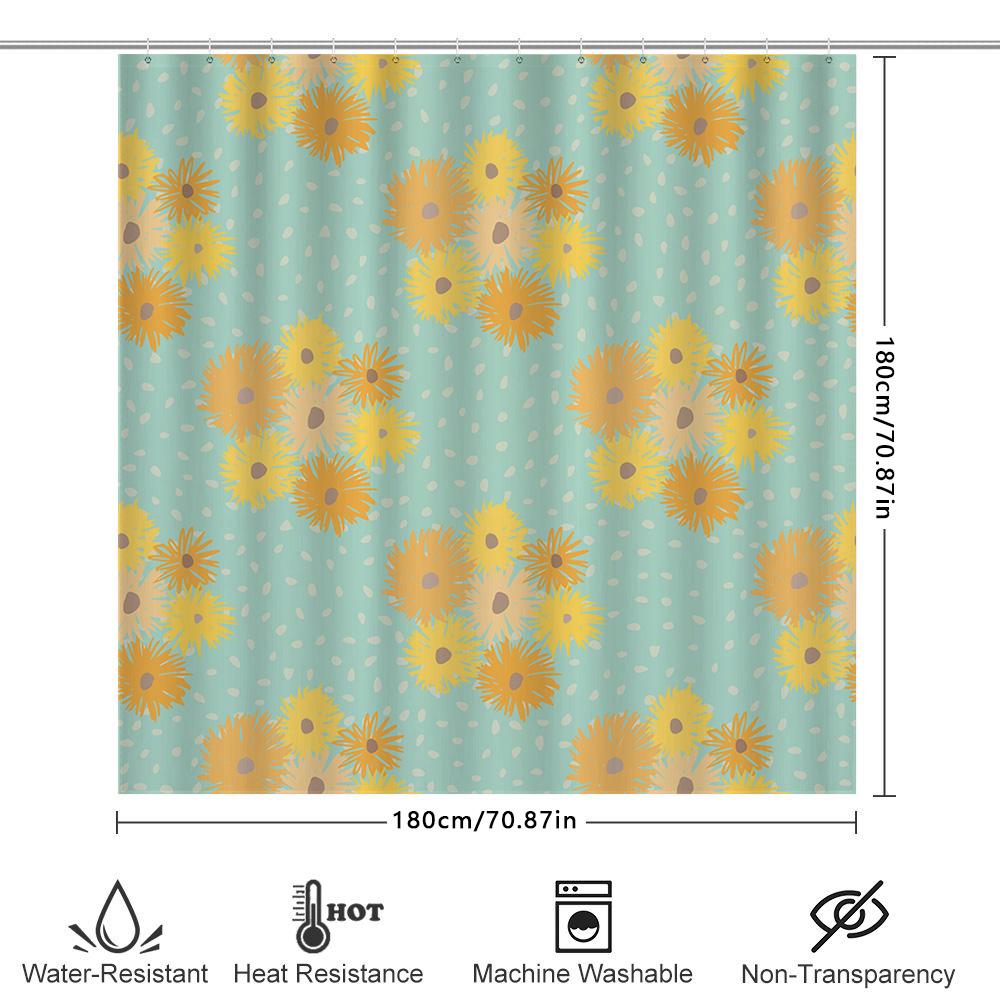 Yellow Blue Shower Curtain Floral Printed Bathroom Decoration For Home Decor Modern Waterproof Fabric Bath Mat Cover Size 72X84