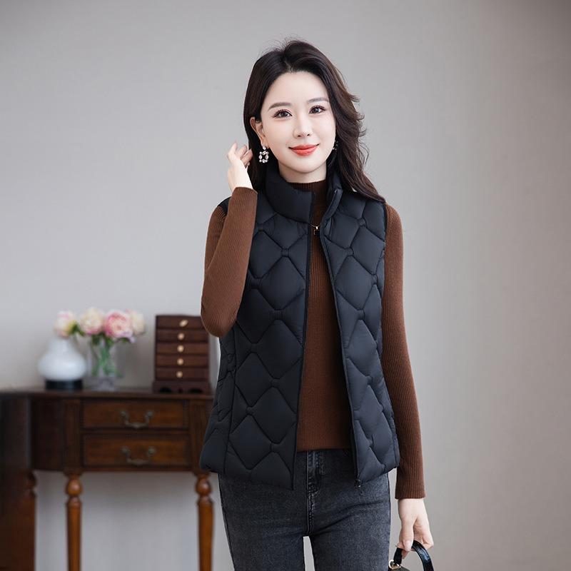Women's Light Cotton-padded Vest, New Down Cotton-padded Vest, Vest, Stand-up Collar Vest, Autumn and Winter Short Thermal Vest