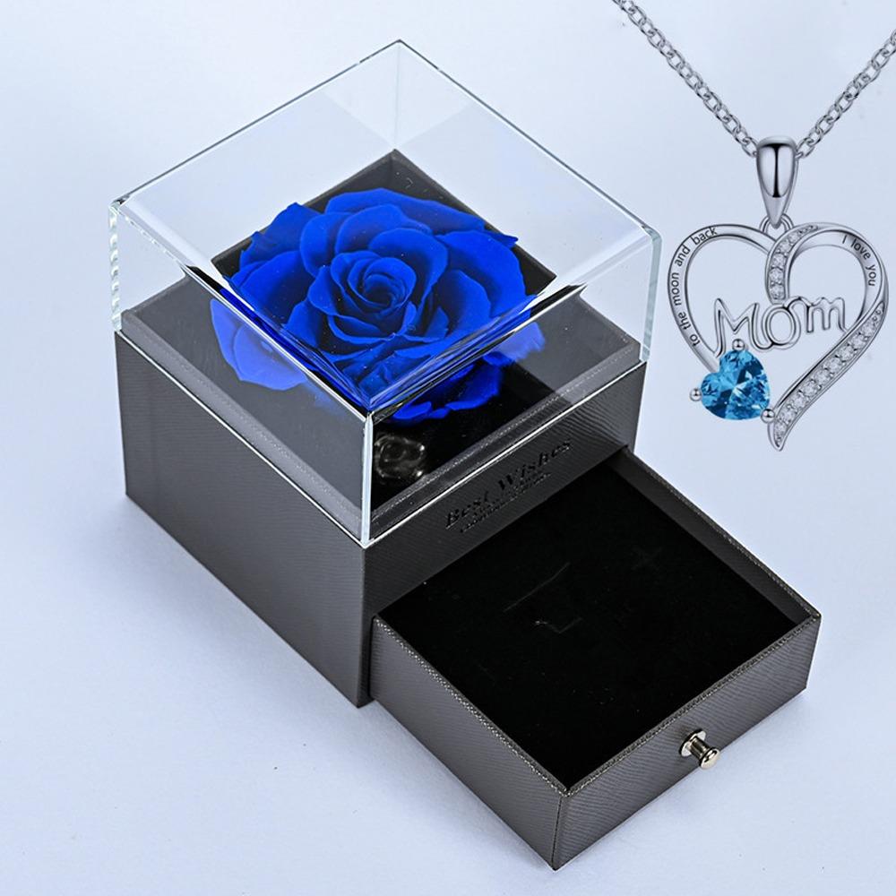 Romantic Heart Pendant Necklace with Artificial Rose Jewelry Gift Box Mother's Day Gift