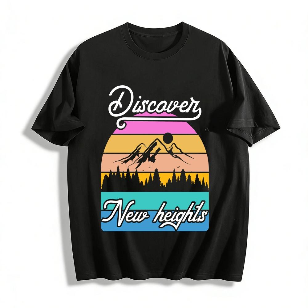 

Retro Mountain Forest Print T-Shirt Casual Vacation Style Loose Tee Pure cotton T-shirt XXS