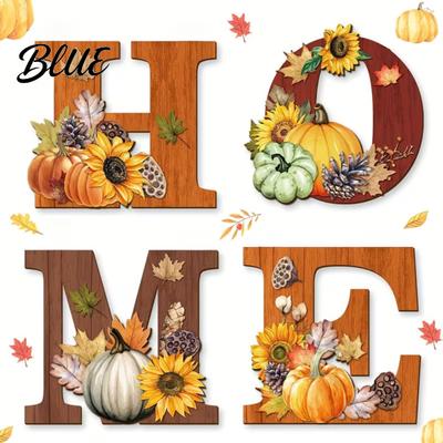 Wood Grain Texture Letters 4PCS Wooden HOME Sign, with Wall Decor, Split Fall Season Home Accents Letter Design, Rustic Style Hanging for Thanksgiving