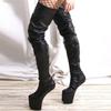 Fashion 20cm Hoof Heelless Women Thigh High Boots,Fetish Platform Bootas,Round Toe,Side Zipper Over-the-Knee Men Pole Dancing Shoes,