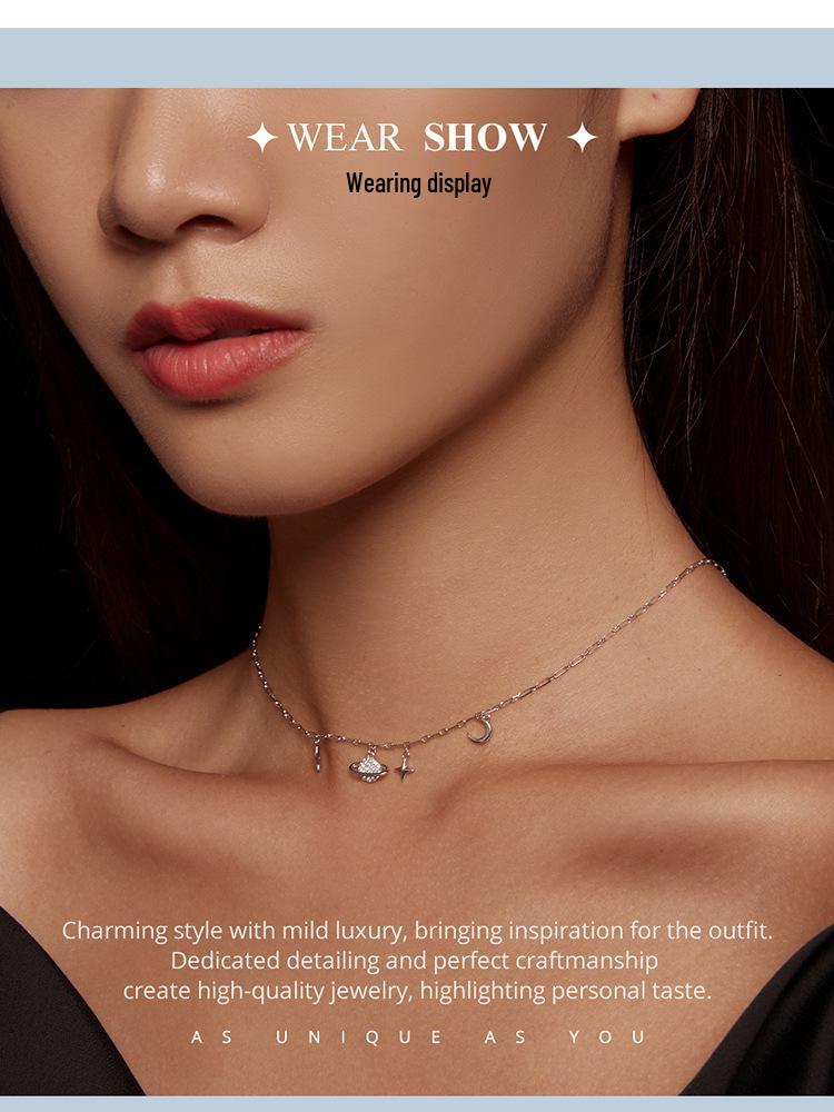 Avle Universe Star Necklace - S925 Sterling Silver with Platinum Plating, All-Match Jewelry for Women (BSN292)