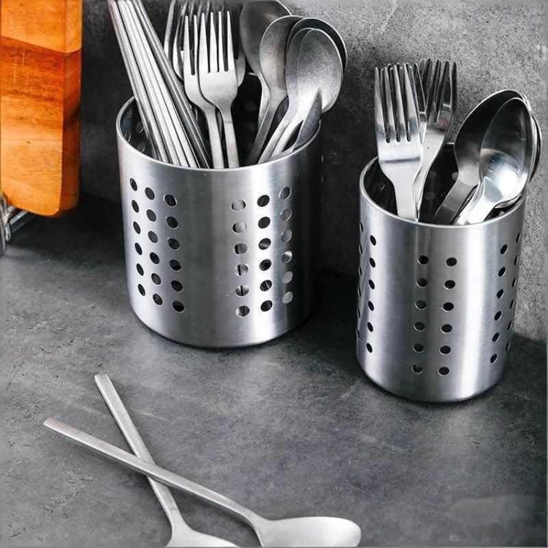 1/2 Piece Stainless Steel Cylindrical Chopstick Cutlery Storage Box Suitable For Home Kitchens, Restaurants, And Dormitories