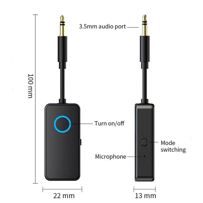 Bluetooth 5.4 Empfänger Sender 2-in-1 Drahtloser Bluetooth 3,5mm Aux Audio Adapter Mikrofon für Flugzeug TV Auto Laufband