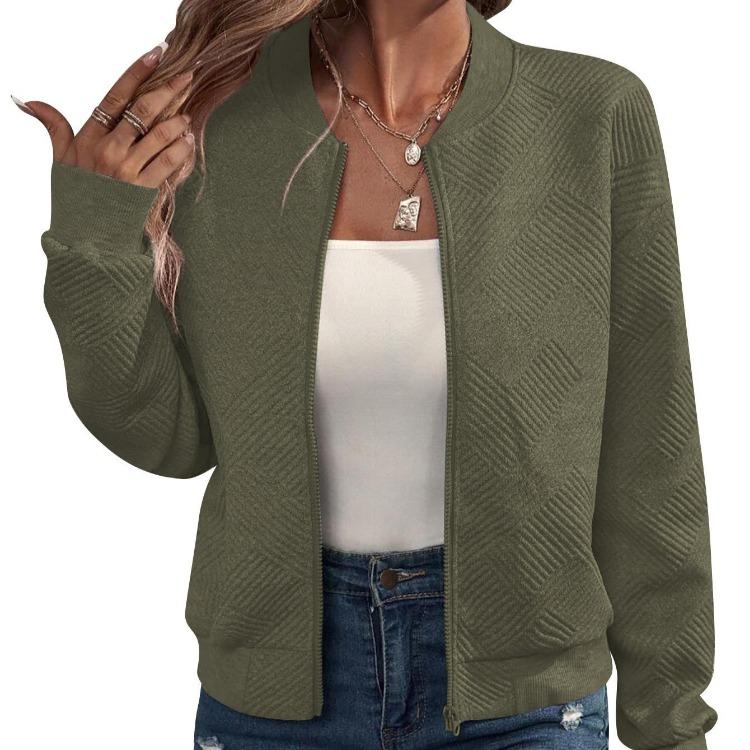 Fall Winter Women Long Sleeve Jacket Coat Casual Fashion Solid Color Print S зелёный