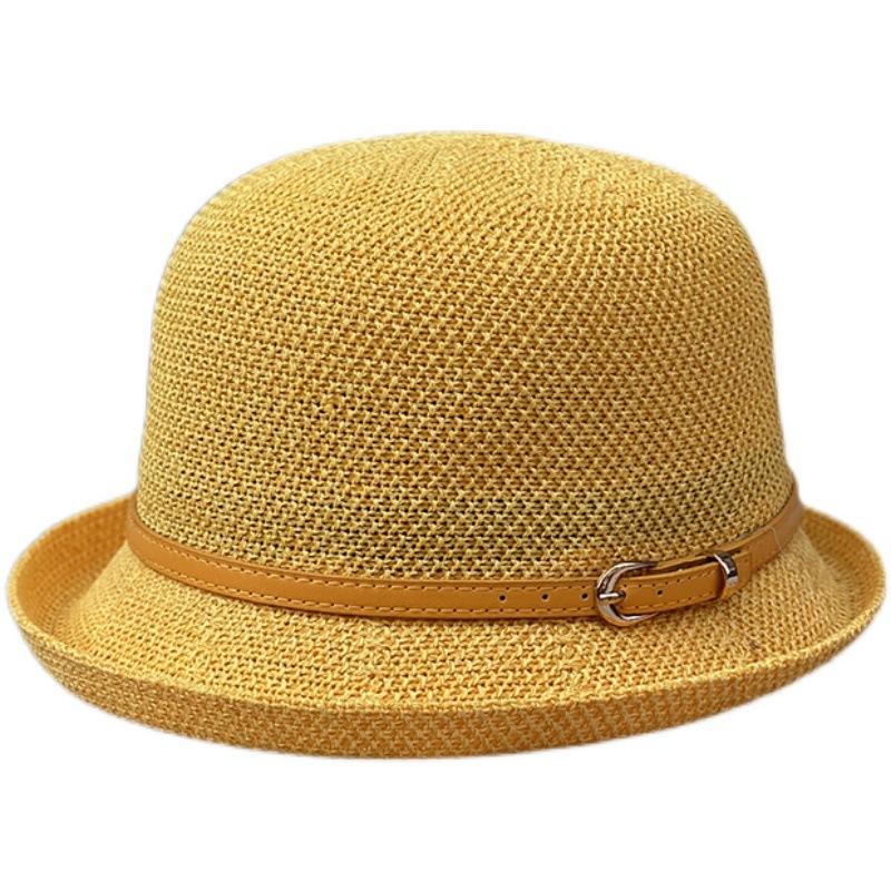 Elegant Curling Small Basin Hat Hollow Breathable Imitation Linen Bucket Hat Dome Casual Hat Children'S Summer Daily