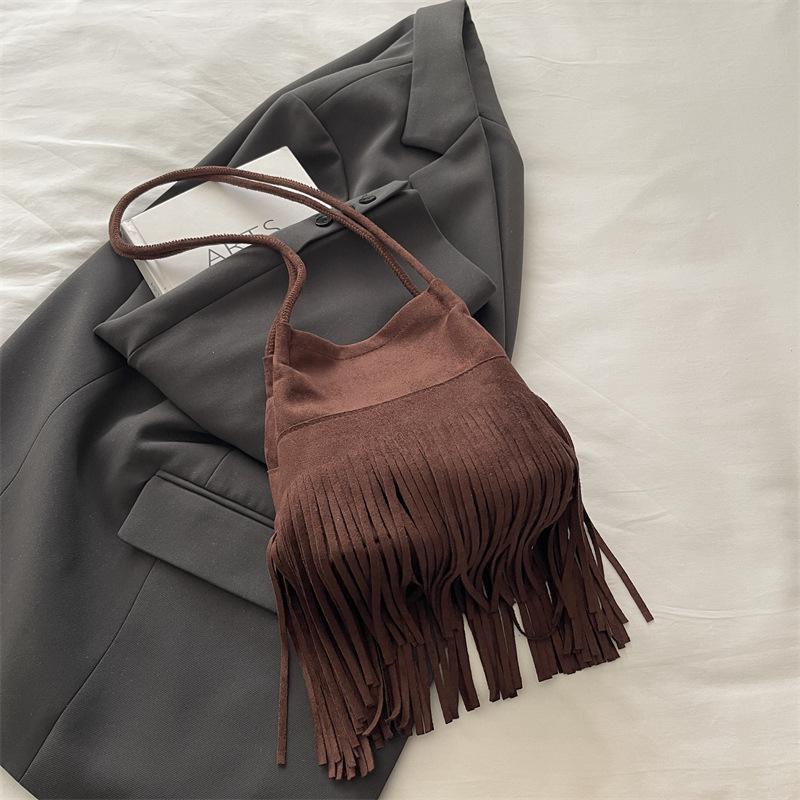 Niche Retro Fringed Portable Small Square Bag Women's 2025 Autumn New Casual Personality Trendy Versatile Shoulder Messenger Bag