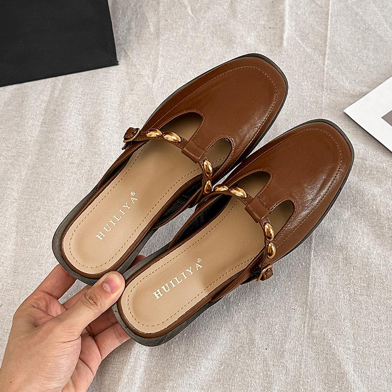 X139-5 retro Mary Jane shoes women's head t-shaped with skirt small leather shoes black French flat shoes women