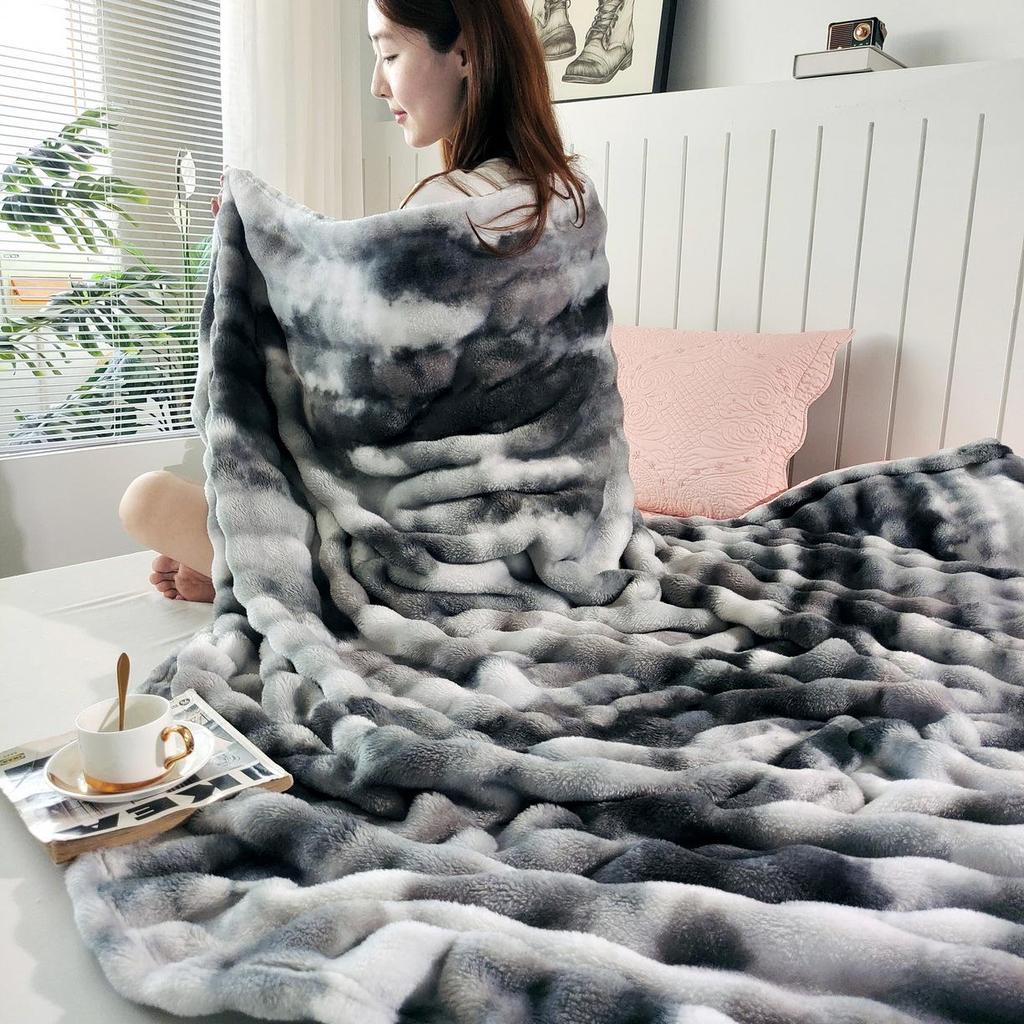 Bunte Marmormuster-Decke aus Kunsthasenfell und Flanell-Fleece - Große Sofabezug