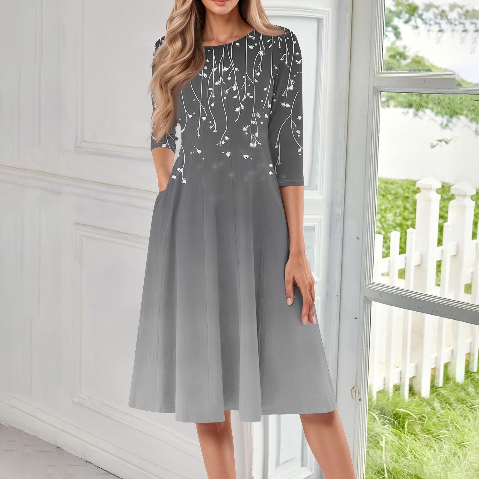 

Женское повседневное модное платье миди с круглым вырезом и рукавом три четверти XXL