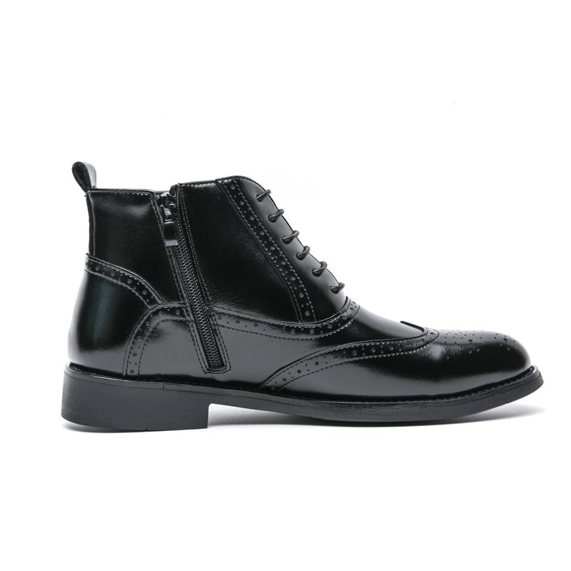 Men Brogues Boots Motorcycle Casual Ankle Boots Wingtip Dress Formal High Top Black White Leather Boots Over Sized