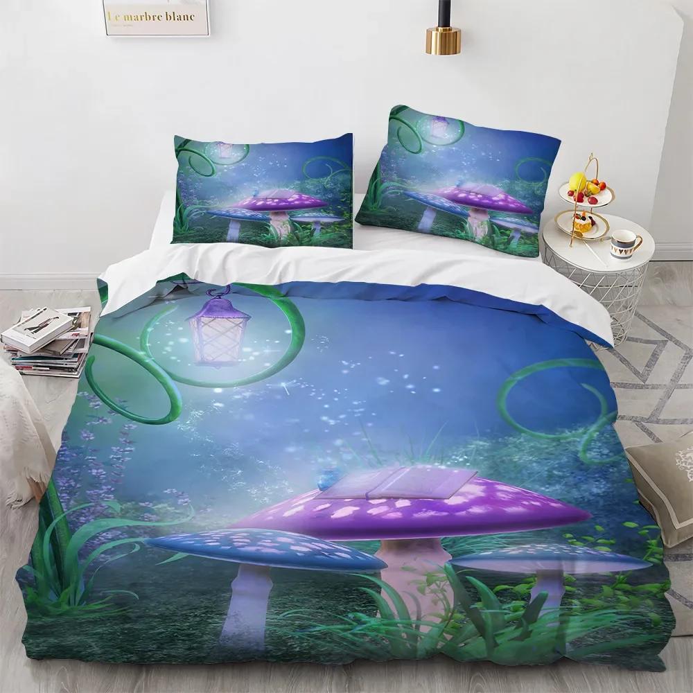 Comforter 3D Print Mushroom Bedding Sets Pastoral 200X200 Flower Bedroom Set Queen Home Bed Set For Girls