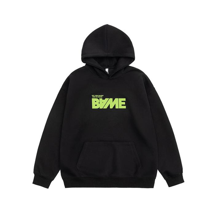 

Осенний свитер с капюшоном, мужской, свободный, большого размера, с принтом букв, японский ретро-трендовый бренд, повседневная куртка Tide 3XL чёрный