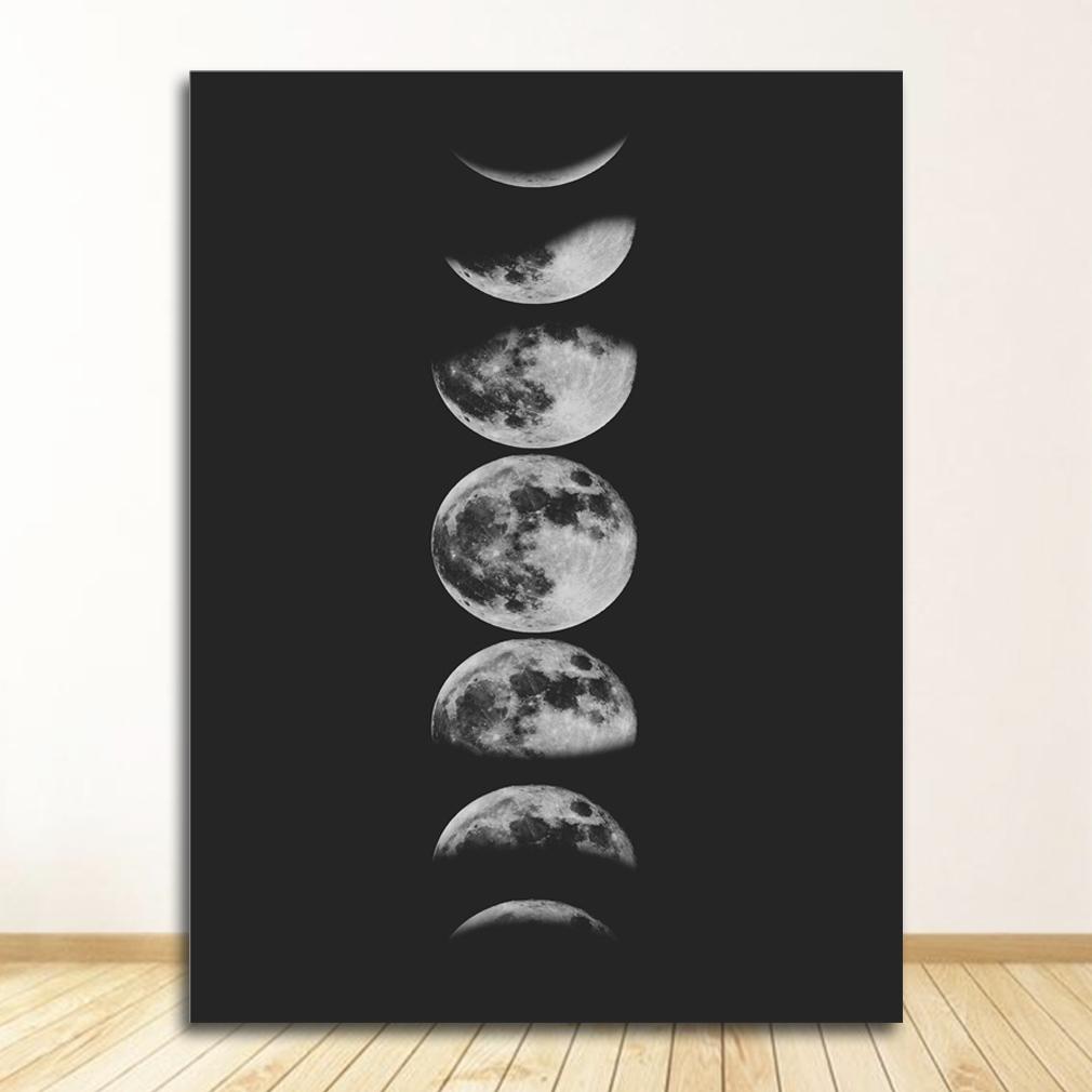 Poster Painting La Luna Pictures Home Wall Art Decor Moon Phases Canvas Print , Black and White