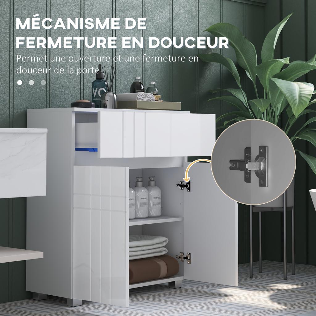 Floor Standing Bathroom Storage Cabinet 2 Doors 1 Drawer Adjustable Shelf Glossy White
