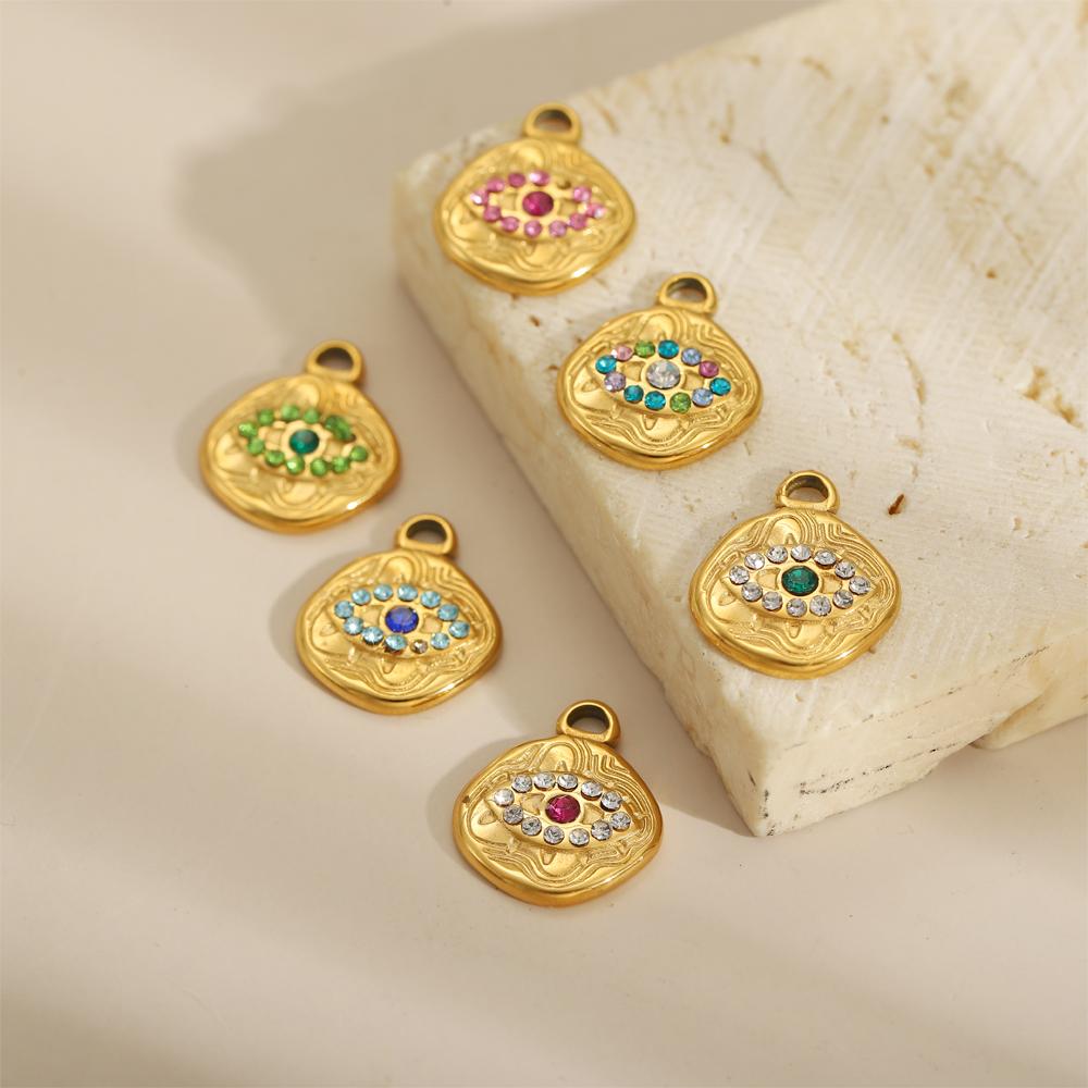 CARLIDANA Fashion Jewelry Pendants Charms Gold Plated Colorful Zircon Evil Eye Stainless Steel Charms for Jewelry Making