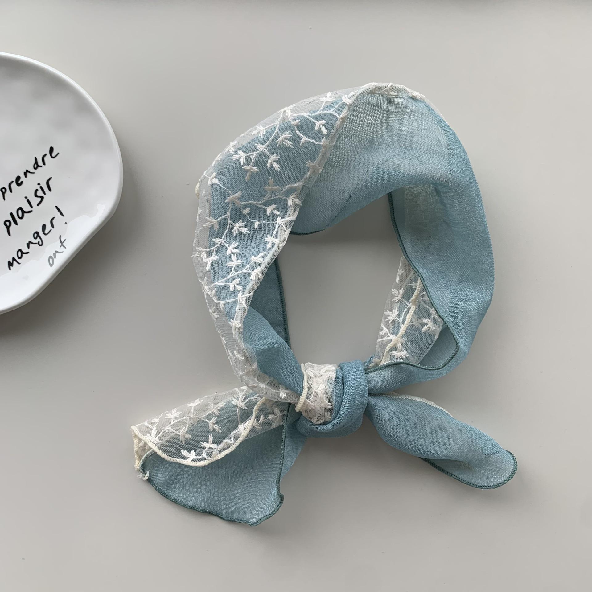 South Korea Dongdaemun linen lace small silk scarf, elegant and sweet neck protection and sun protection in spring and summer, thin sun protection 17-90
