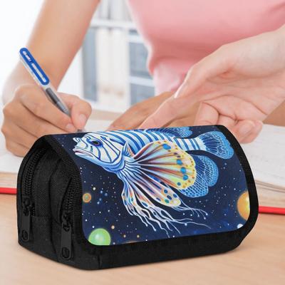 Fantasy Fish Blue Pencil Case Pouch with Zipper, Big Capacity Pencil Cases for School, Durable Polyester Stationery Bag Pen Office Travel Stationery M