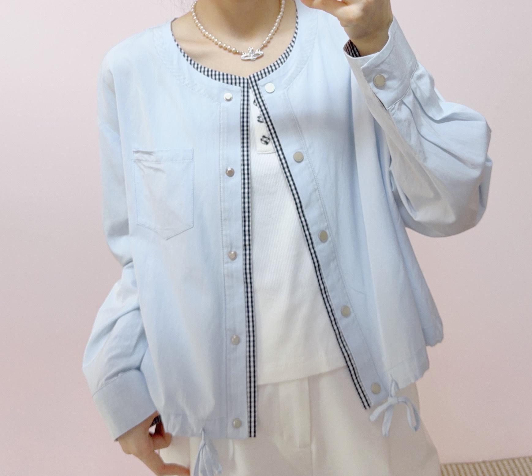 

Универсальный повседневный комплект из двух предметов, осень 2025: Куртка на пуговицах + Топ на бретельках L (60-65kg) синий