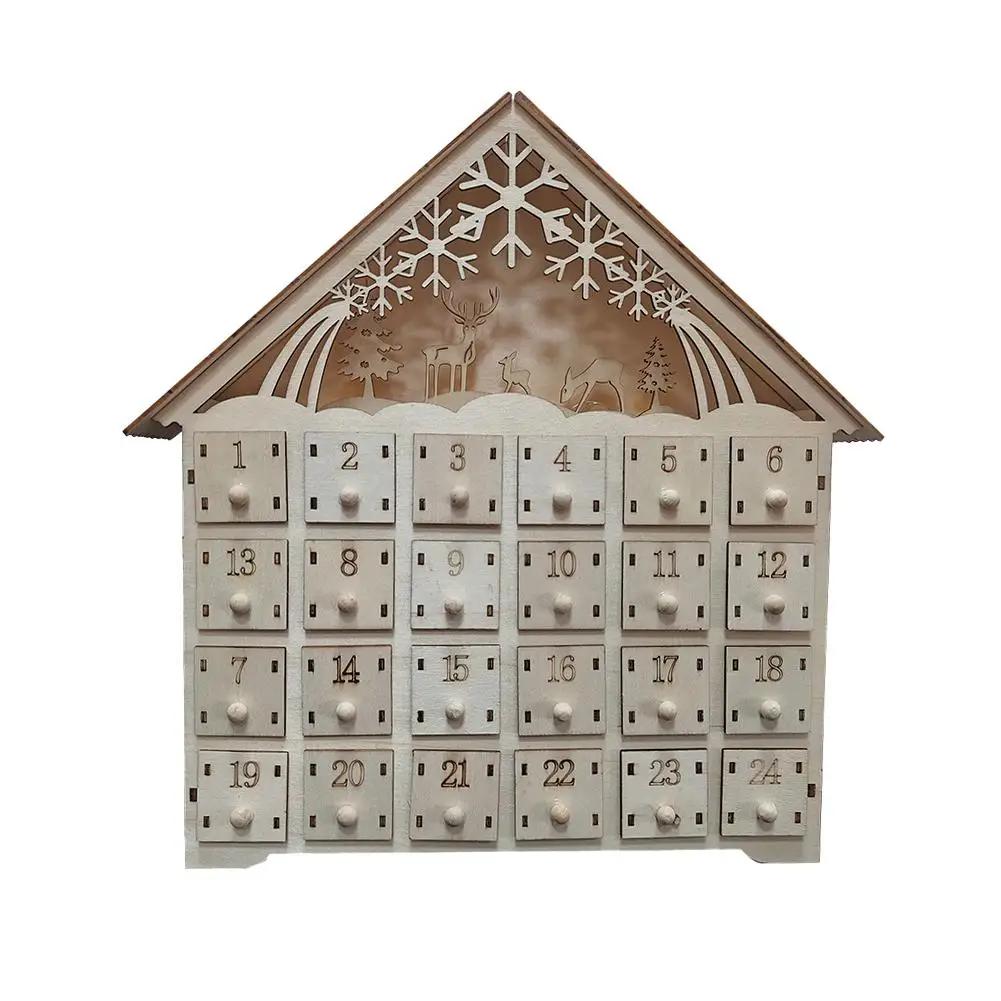 

1PC Wooden Christmas Decoration LED Lights 24 Day Countdown Calendar Ornament Creative Wooden Gift Festive Decorations 1Pc