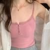 Sommer Blonder Stropp Lappeteppe Camisole Kvinner Ensfarget Ermeløs Knapper Tanktopp