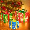 3Pcs Christmas Lighted Gift Boxes with Bow 60 LED Battery Operated Present Box Decorations for Xmas Holiday Home Outdoor Yard