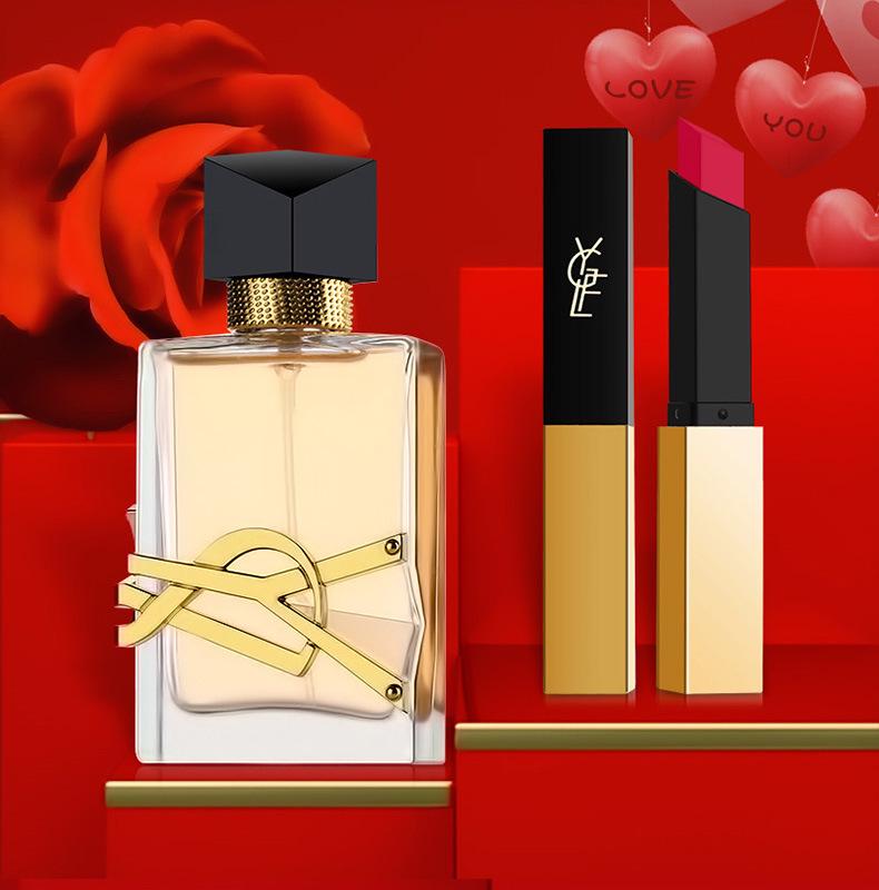 Qixi Valentine's Perfume & Lipstick Set: Rose, Black Opium, Libre - Gift for Girlfriend or Bestie