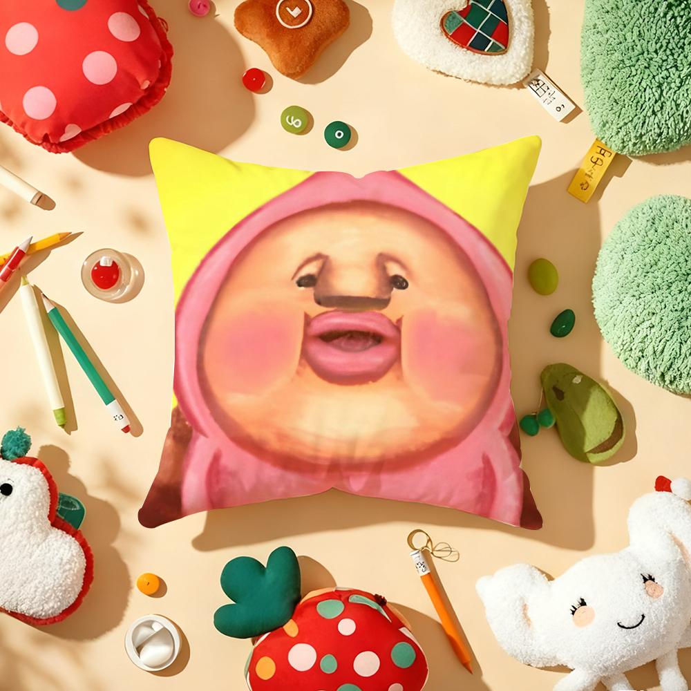 K-Kobito Z-Zukan Peach Cute Funny Cushion Cover Plush Fabric Soft Double-Sided Printed Sofa Warm Winter Home Gift Pillow Cover