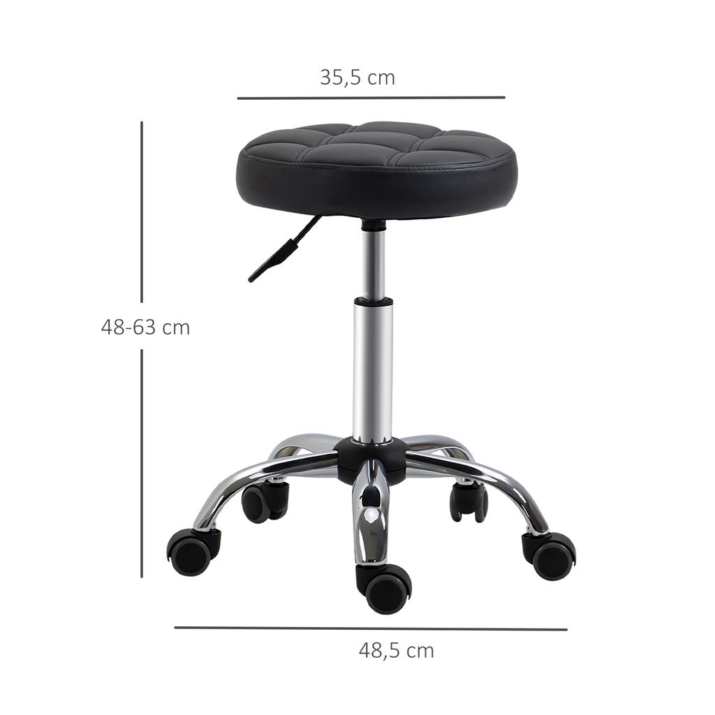 2-Piece Set Rolling Stool Height-Adjustable, Swivel Stool 48-63 cm, Work Stool 360 degrees Rotatable, Office Stool for Office, Salon, Massage, Spa
