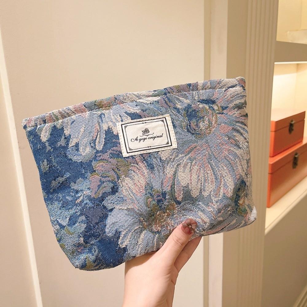 

Elegant Zipper Cosmetic Bag Flowers Print Artistic Retro Storage Bags Large-capacity Makeup Bag Outdoor синій