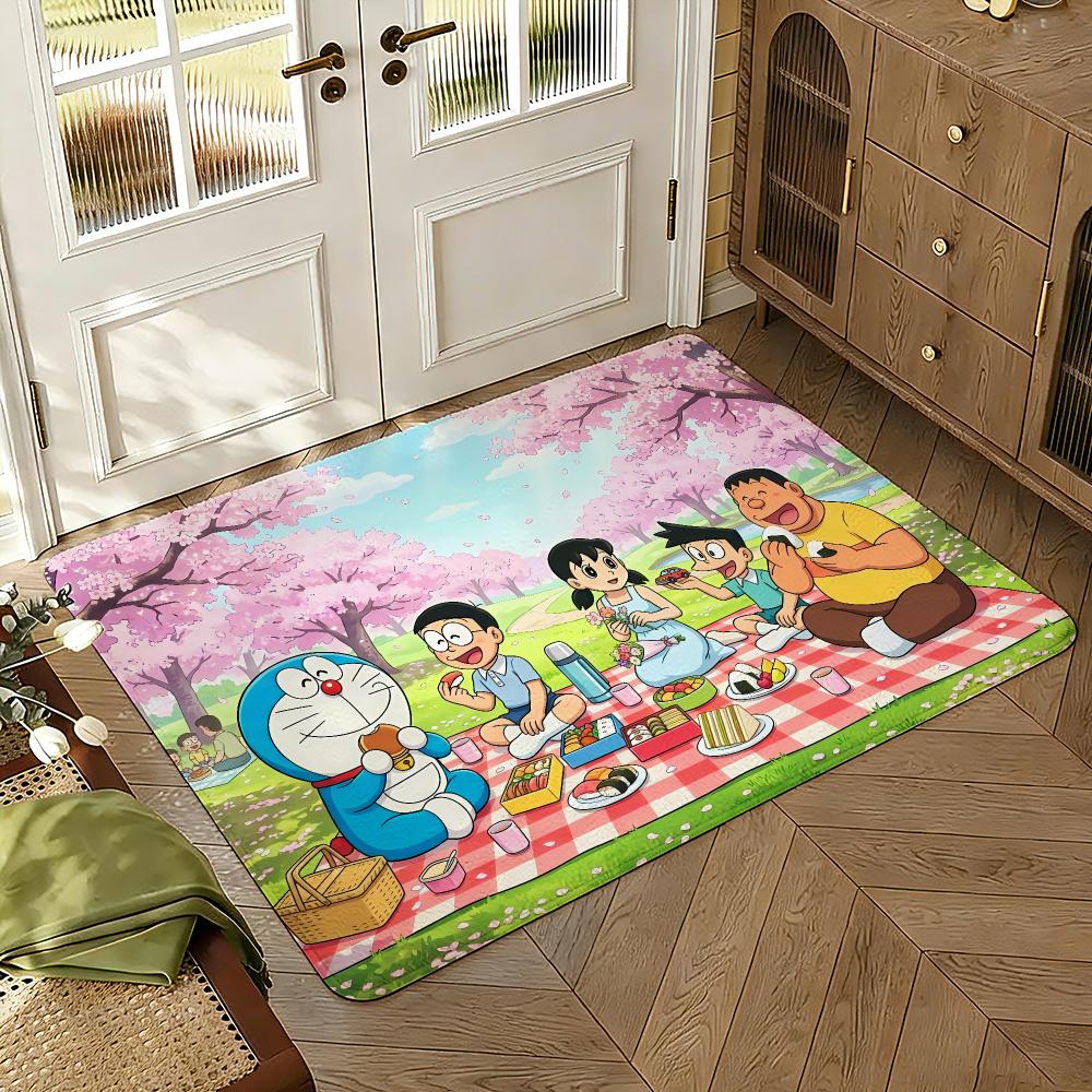 Doraemons Cartoon Fans Floor Mat Soft Thickened Absorbent Non-Slip Bedroom Living Room Door Mat Home Decor Flannel Rugs