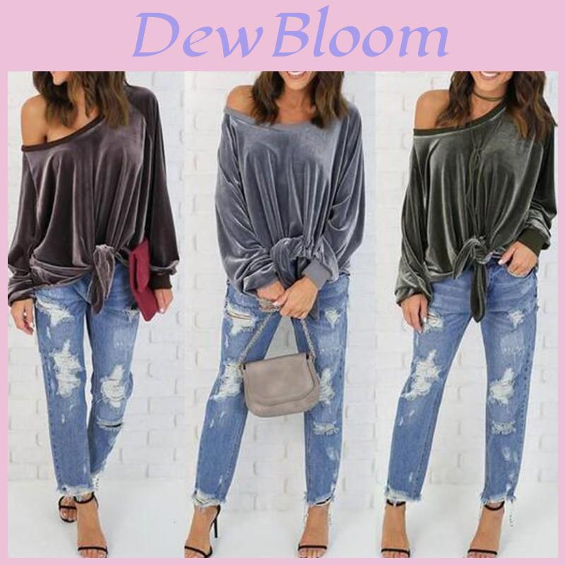 Stylish Loose Off-shoulder Bow-tie Sweatshirt For Women In Solid Colors