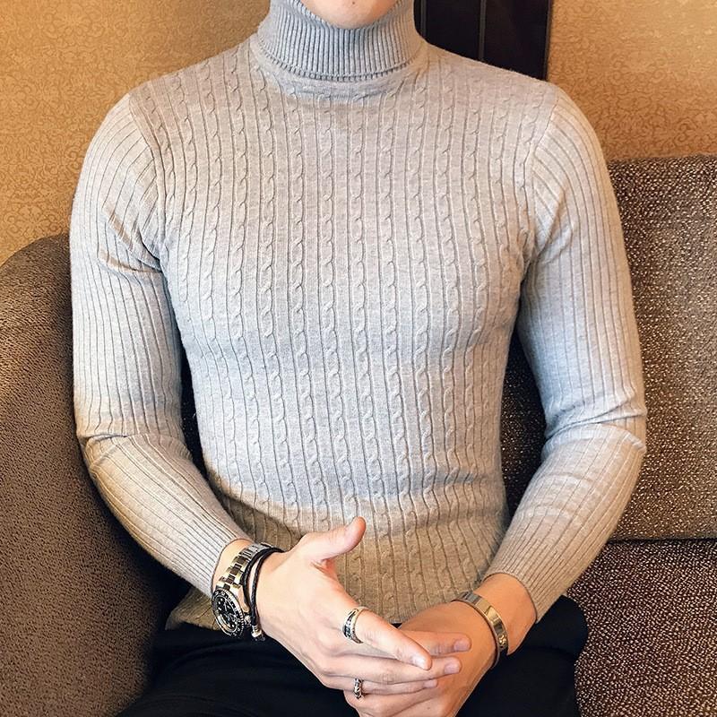 Høst Vinter Turtleneck Pullovere Varm Ensfarget Herregenser Slim Pullover Herre Strikkegensere Underskjorte