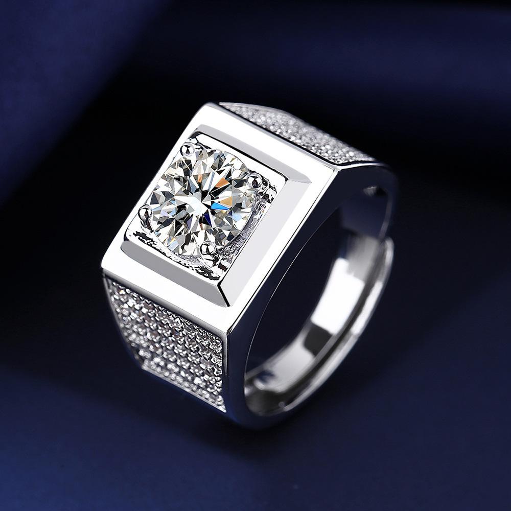 Electroplated Ring Men's Wide Version European and American Fashion Simulation Diamond Ring with an Open and Domineering Ring