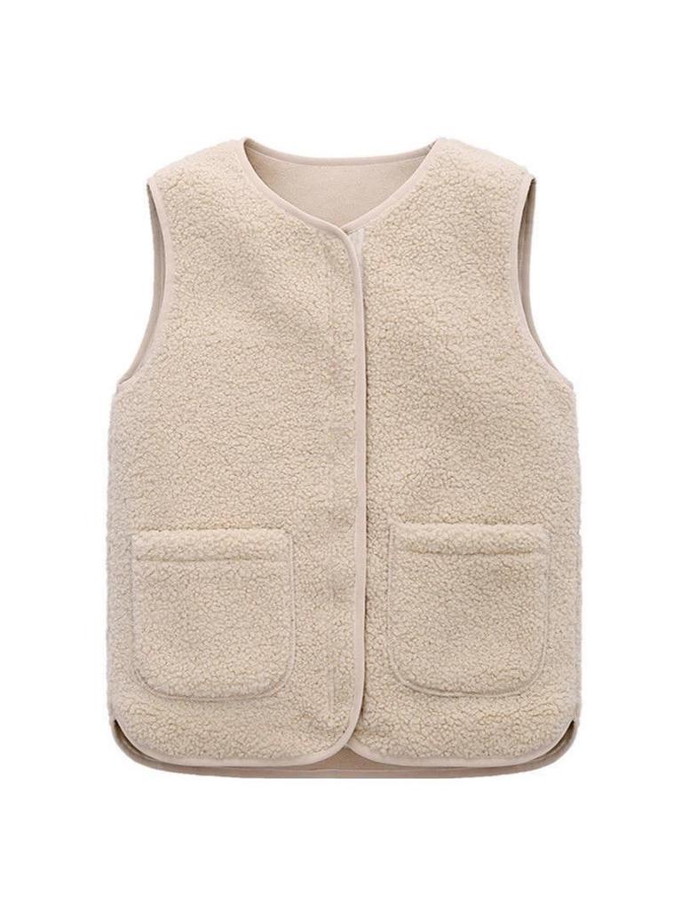 Women's Lambswool Slim-Fit Vest: Versatile 2025 Autumn/Winter Korean Fashion Fleece Outerwear Sleeveless Jacket.