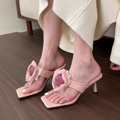 Fashion Slippers For Women Ladies High Heels Summer Flip Flops Open Toe Flowers Bohemian S For Women Sandals Leather Sandals Woman New