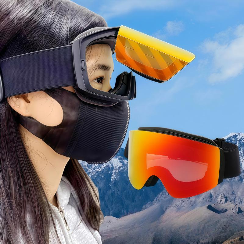 Flippable ski goggles double-layer anti-fog mountaineering ski goggles anti-ultraviolet outdoor sports glasses wholesale